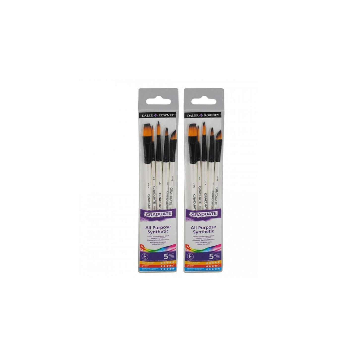 Daler-Rowney Graduate Watercolor Detail Brush Set, Synthetic, 5 Pieces Per Set, 2 Sets
