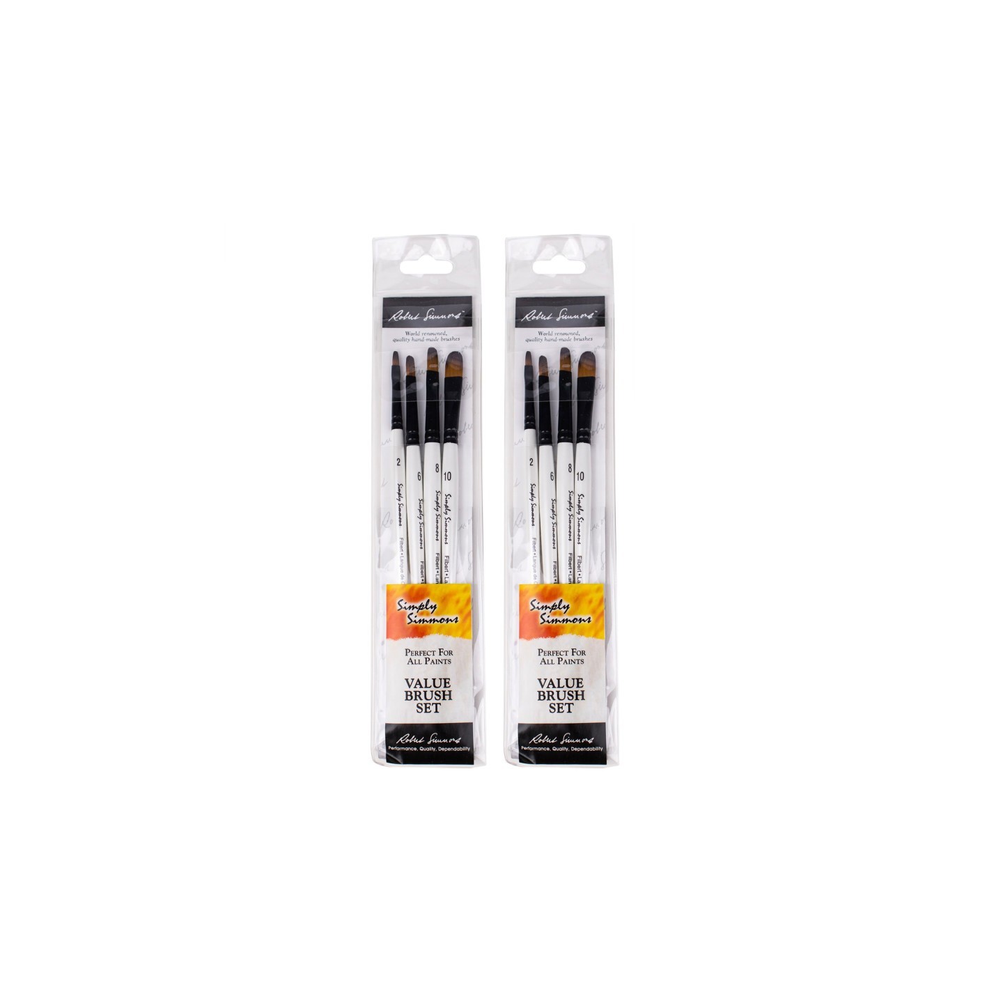 Daler-Rowney Simply Simmons Filbert Brush Set, Short Handle Mixed Media Paintbrush, White, 4 Pieces Per Set, 2 Sets