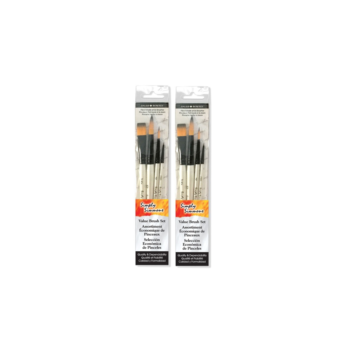 Daler-Rowney Simply Simmons Watercolor Brush Set, Synthetic, 4 Pieces Per Set, 2 Sets