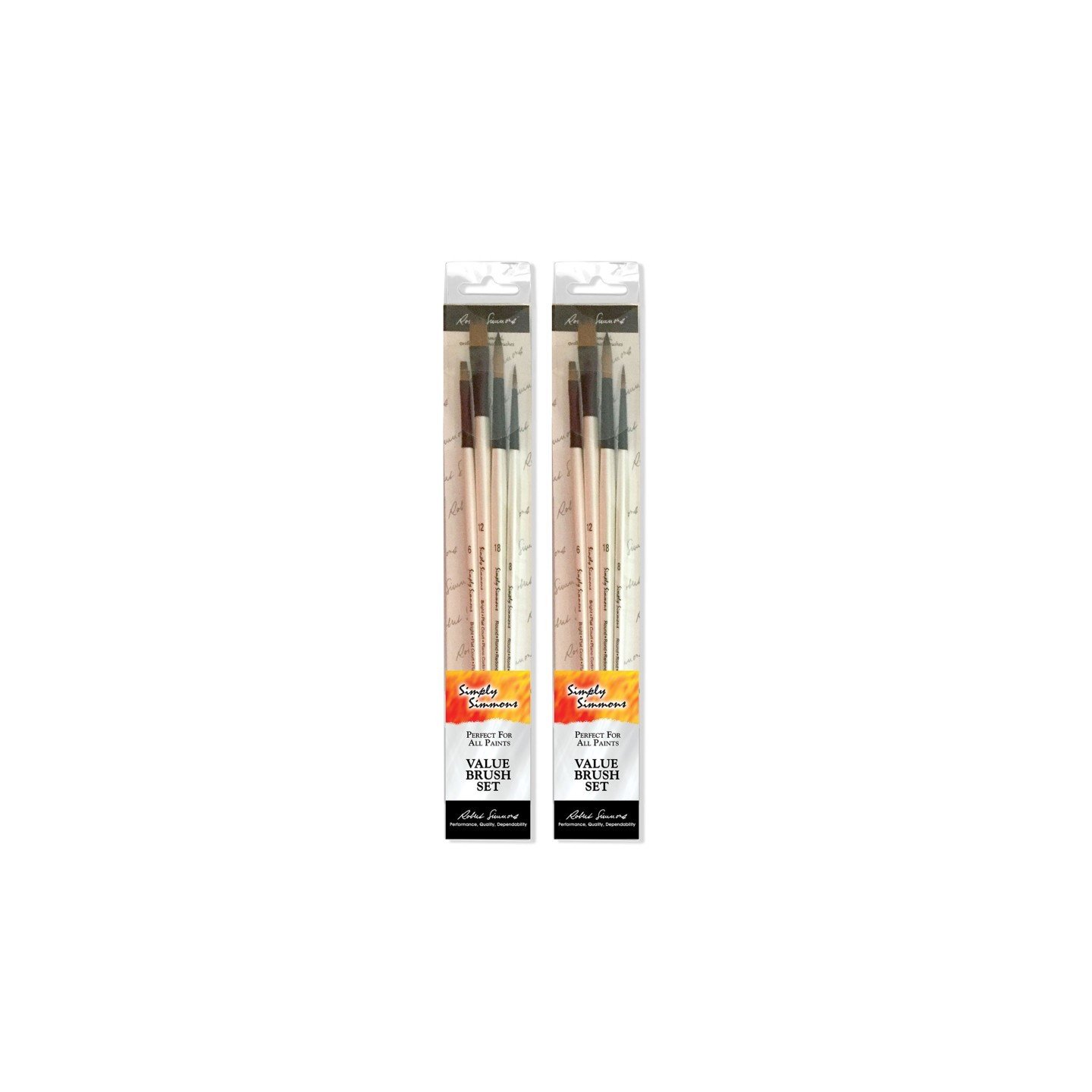 Daler-Rowney Simply Simmons Brush Set, Synthetic Bristles, Long Handle Acrylic & Oil Paintbrush, White, 4 Pieces Per Set, 2 Sets