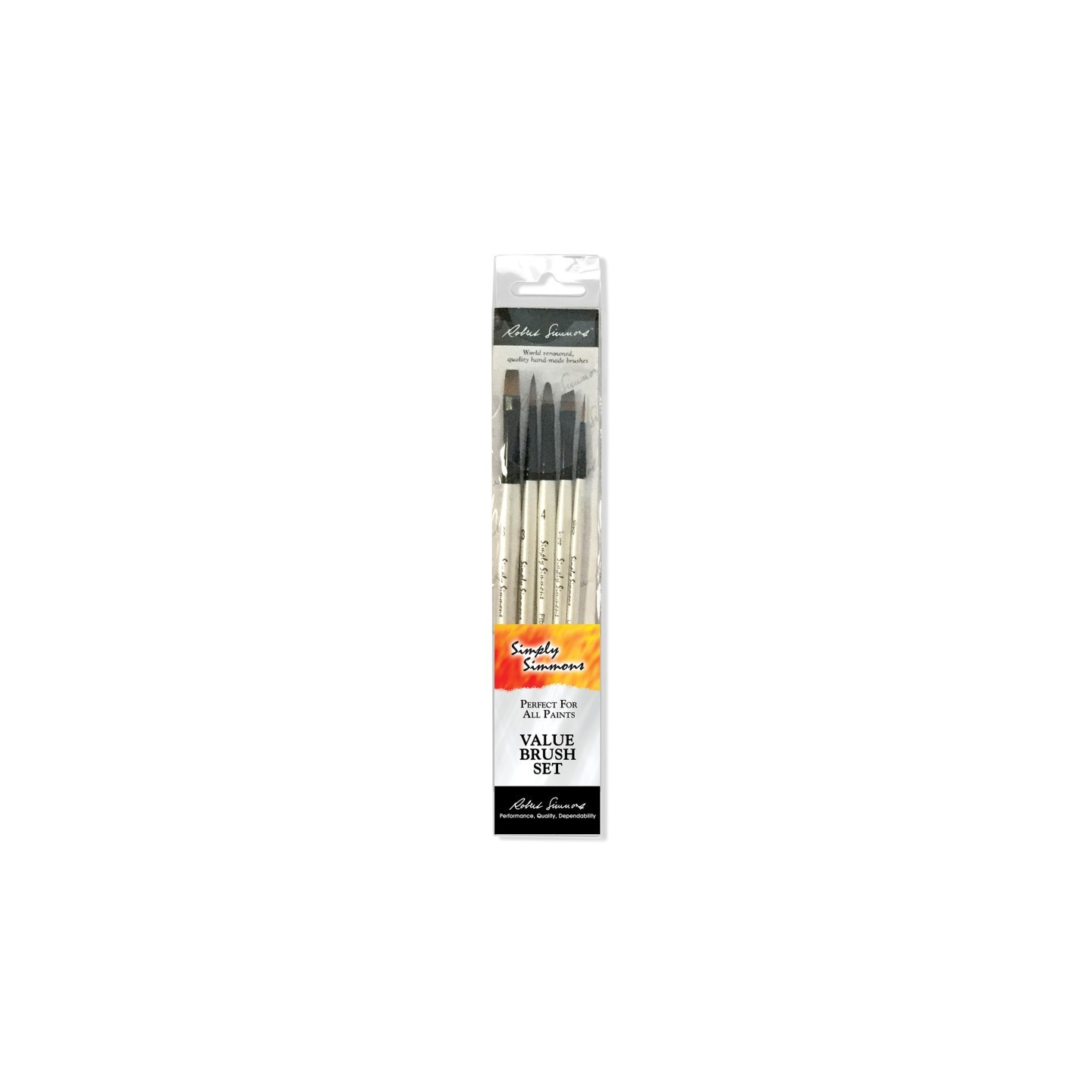 Daler-Rowney Simply Simmons Grass & Grain Brush Set, Short Handle Mixed Media Paintbrush, White, 5 Pieces