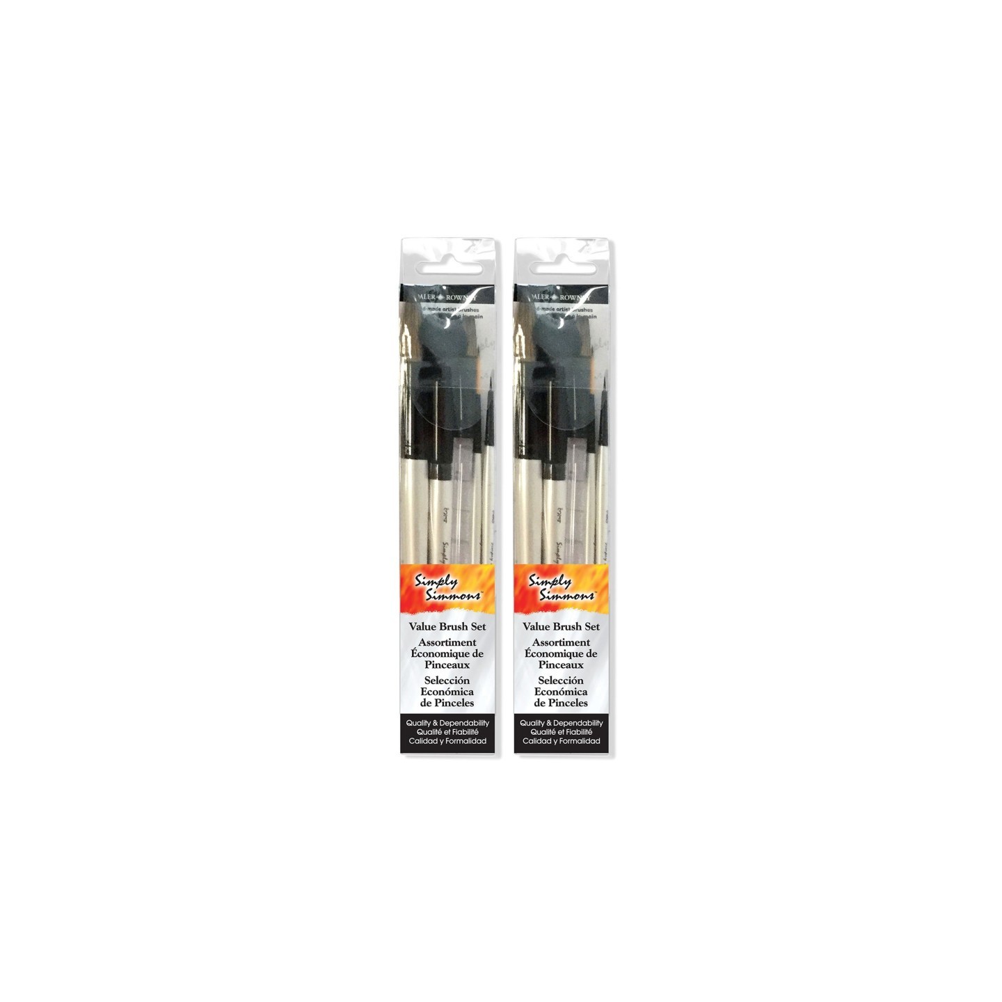 Daler-Rowney Simply Simmons Watercolor Brush Set, Short Handle Watercolor Paintbrush, White, 5 Pieces Per Set, 2 Sets
