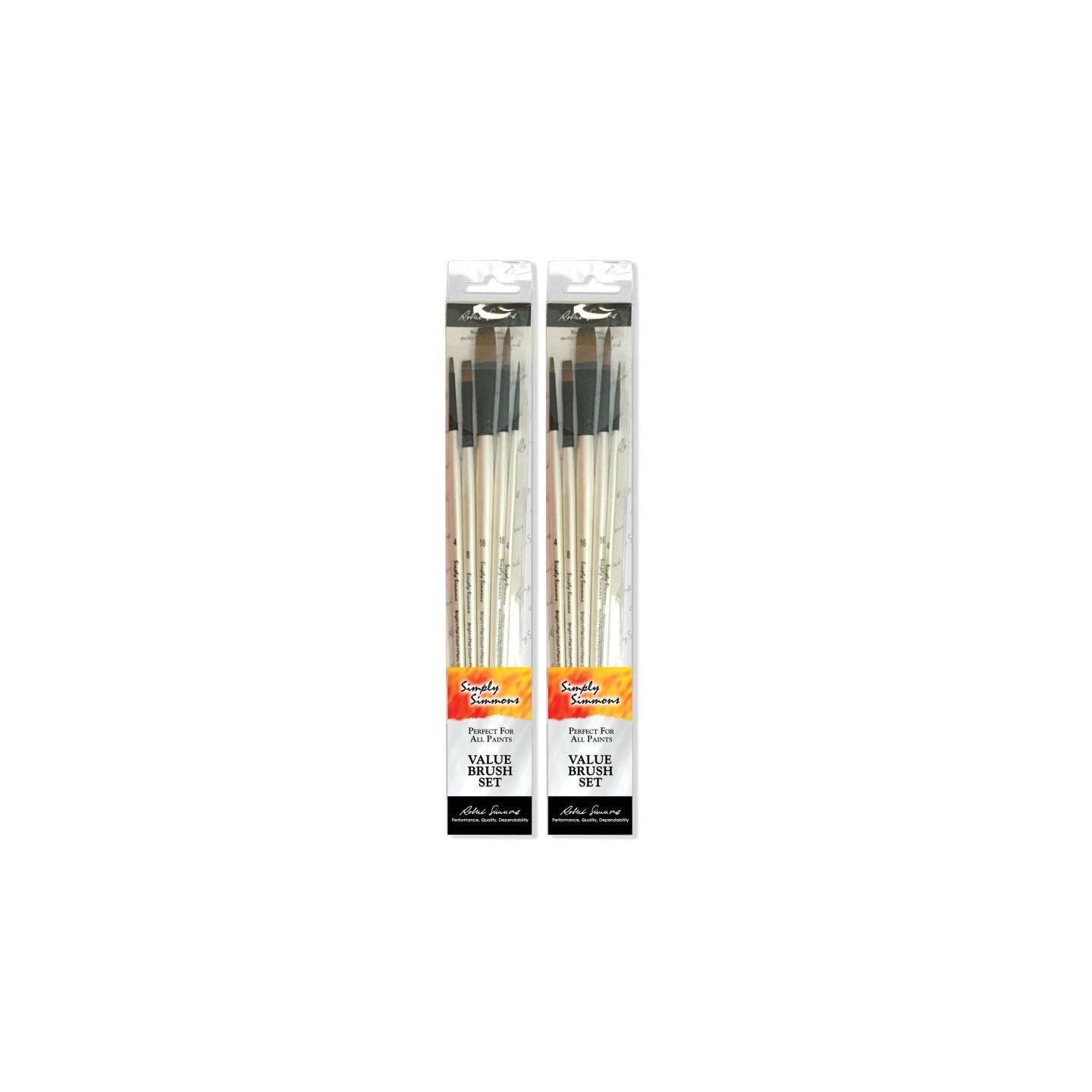 Daler-Rowney Simply Simmons Brush Set, Synthetic Bristles, Long Handle Acrylic & Oil Paintbrush, White, 5 Pieces Per Set, 2 Sets