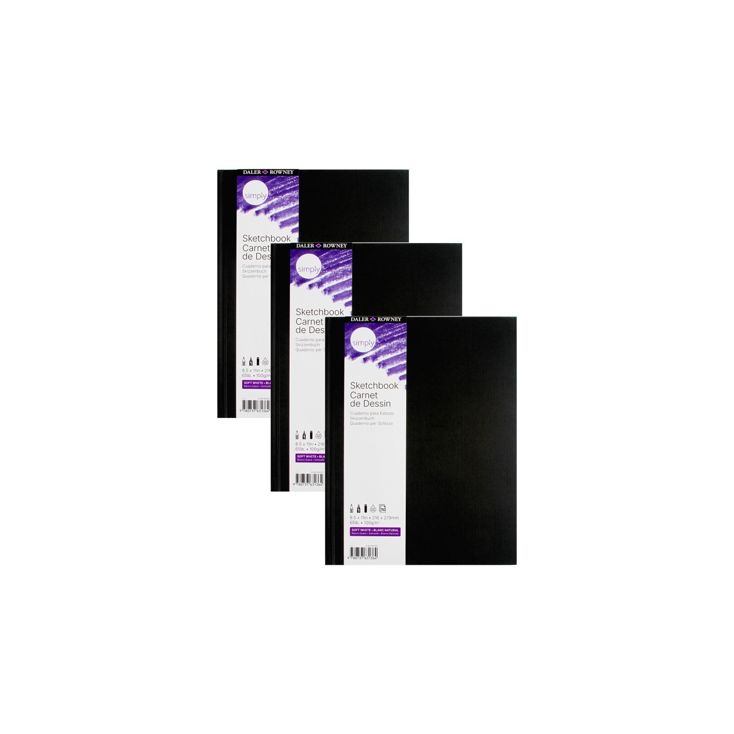Daler-Rowney Simply... Sketchbook, Soft White, 110 Sheet, 8.5x11 inch, Pack of 3