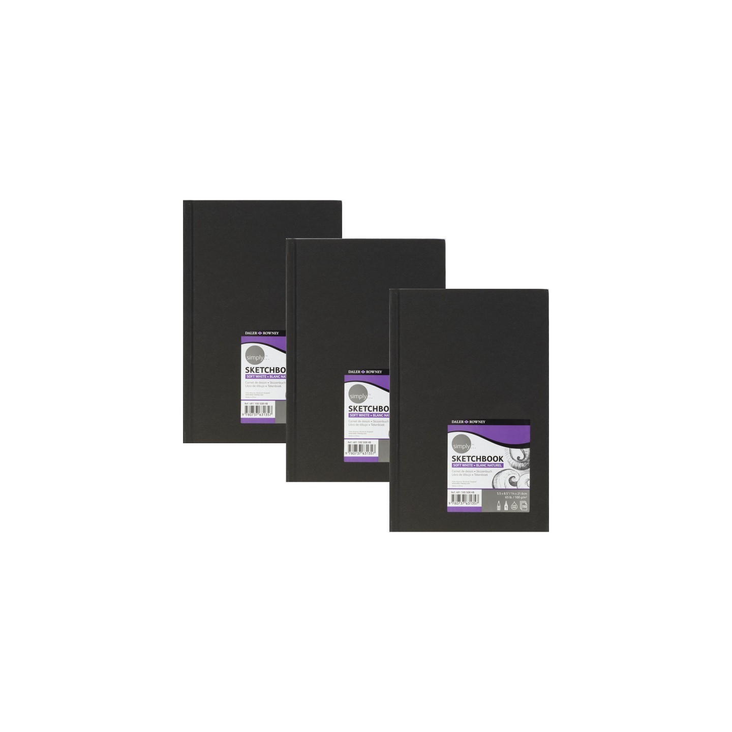 Daler-Rowney Simply... Sketchbook, Soft White, 80 Sheet, 5.5x8.5 inch, Pack of 3