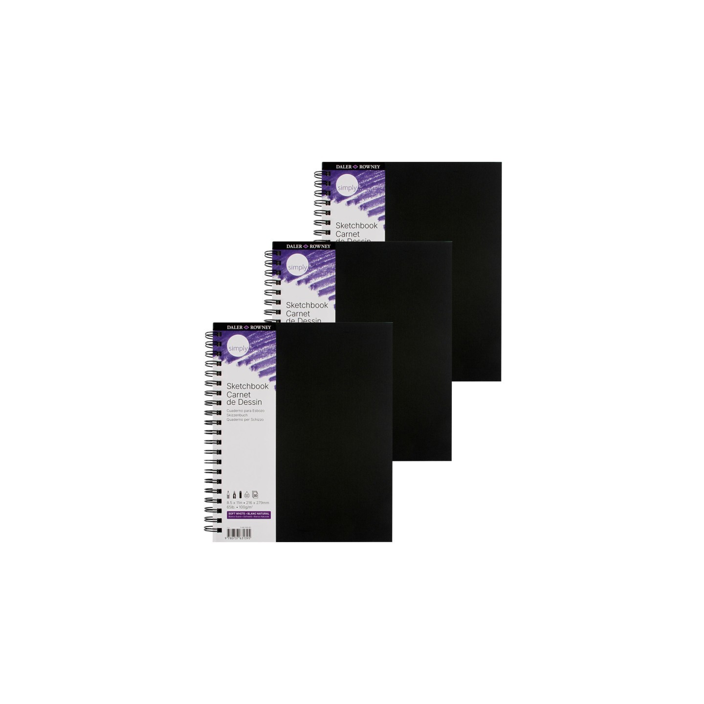 Daler-Rowney Simply... Sketchbook, Soft White, 80 Sheet, 8.5x11 inch, Pack of 3