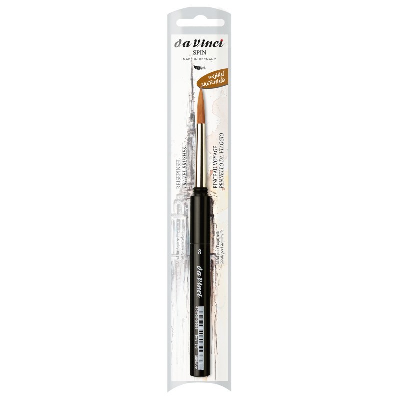 da Vinci COSMOTOP-SPIN Pocket Travel Brush, Synthetic, Watercolor, Round, Series 1573, Size 8
