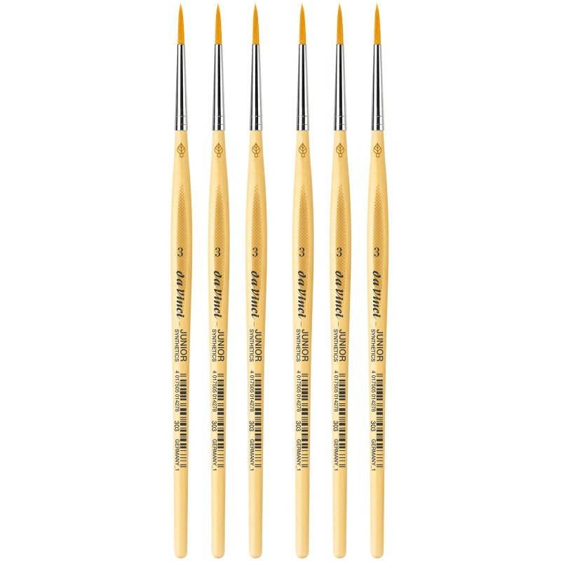da Vinci JUNIOR Synthetics Student Brush, Synthetic, Tempera, Round, Series 303, Size 3, Pack of 6