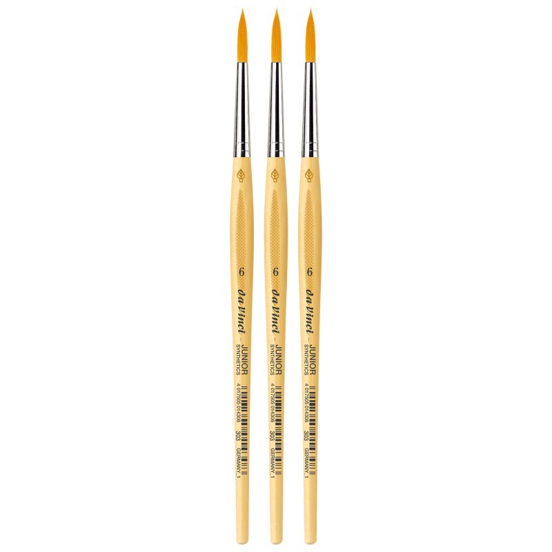 da Vinci JUNIOR Synthetics Student Brush, Synthetic, Tempera, Round, Series 303, Size 6, Pack of 3