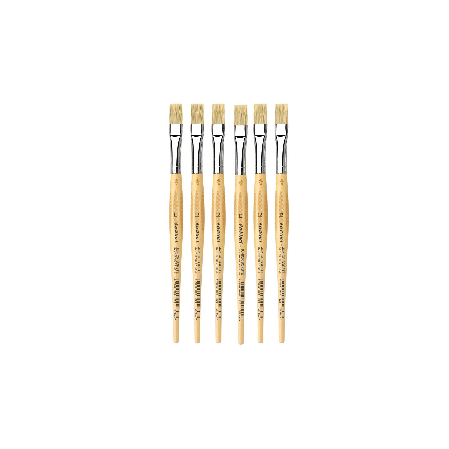 da Vinci JUNIOR BORSTE Synthetic Student Brush, Synthetic, Tempera, Flat, Series 329, Size 12, Pack of 6