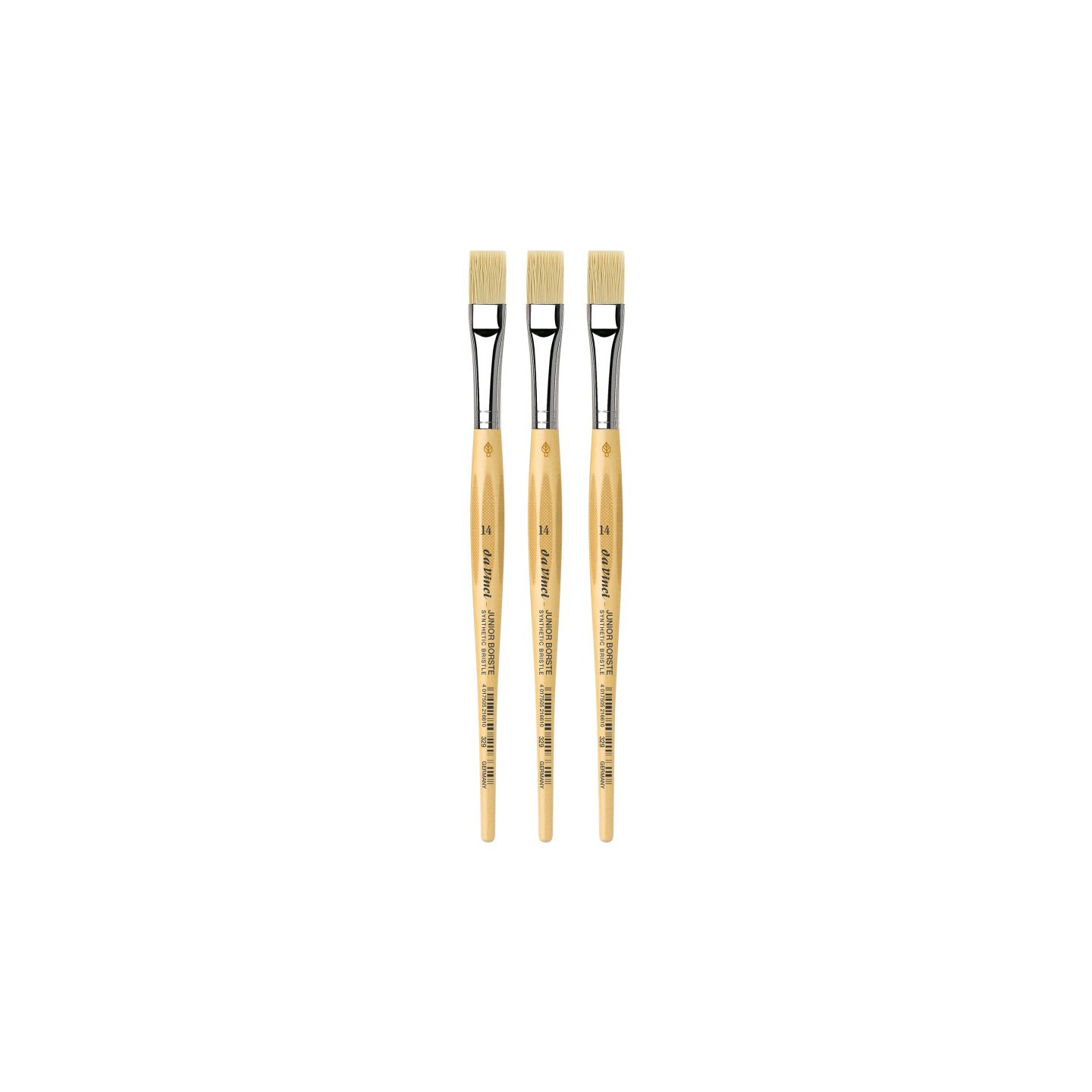 da Vinci JUNIOR BORSTE Synthetic Student Brush, Synthetic, Tempera, Flat, Series 329, Size 14, Pack of 3