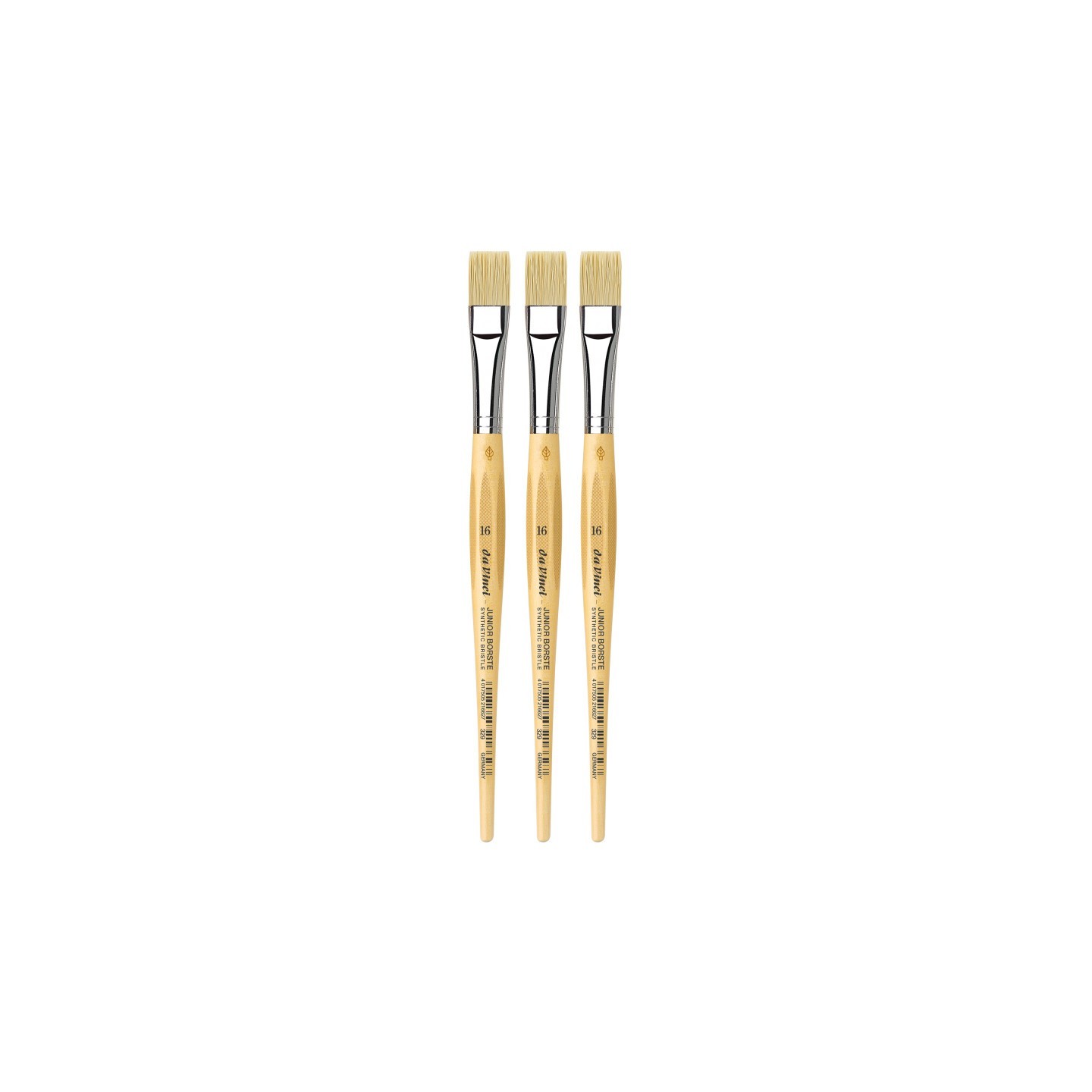 da Vinci JUNIOR BORSTE Synthetic Student Brush, Synthetic, Tempera, Flat, Series 329, Size 16, Pack of 3