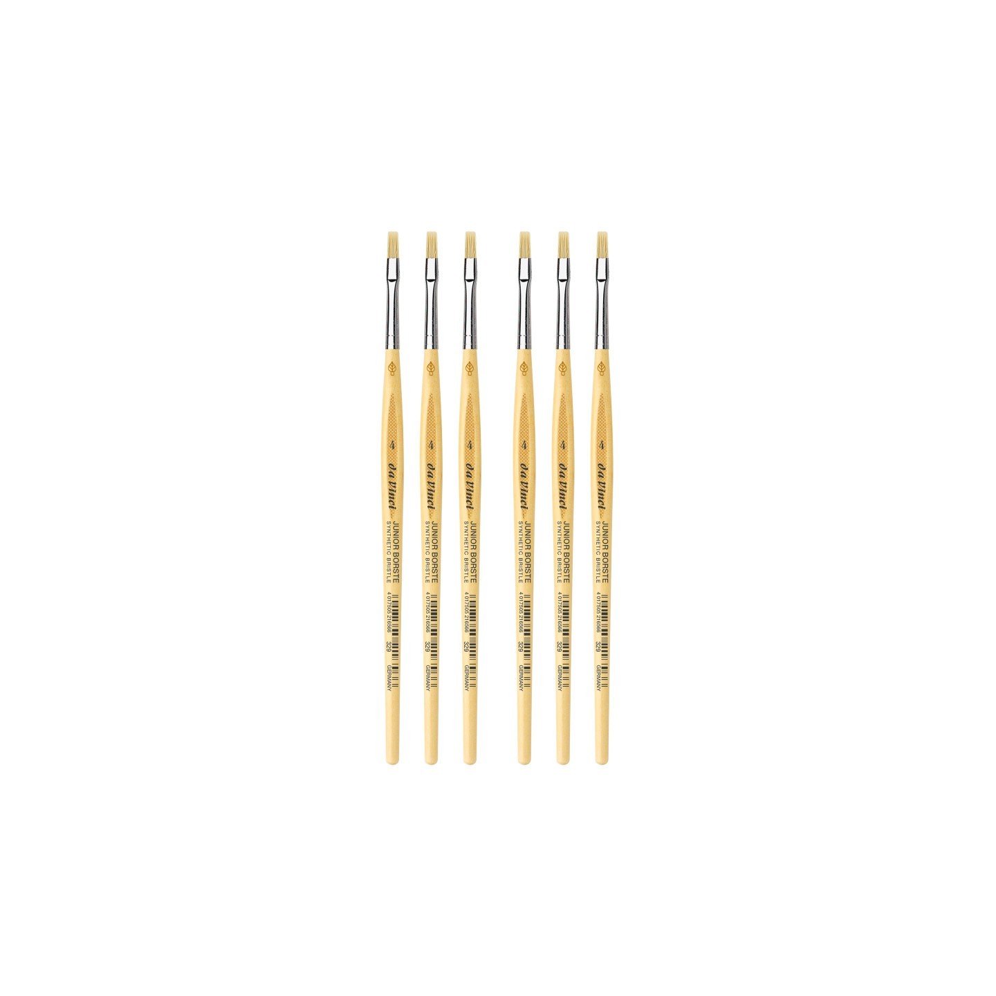 da Vinci JUNIOR BORSTE Synthetic Student Brush, Synthetic, Tempera, Flat, Series 329, Size 4, Pack of 6