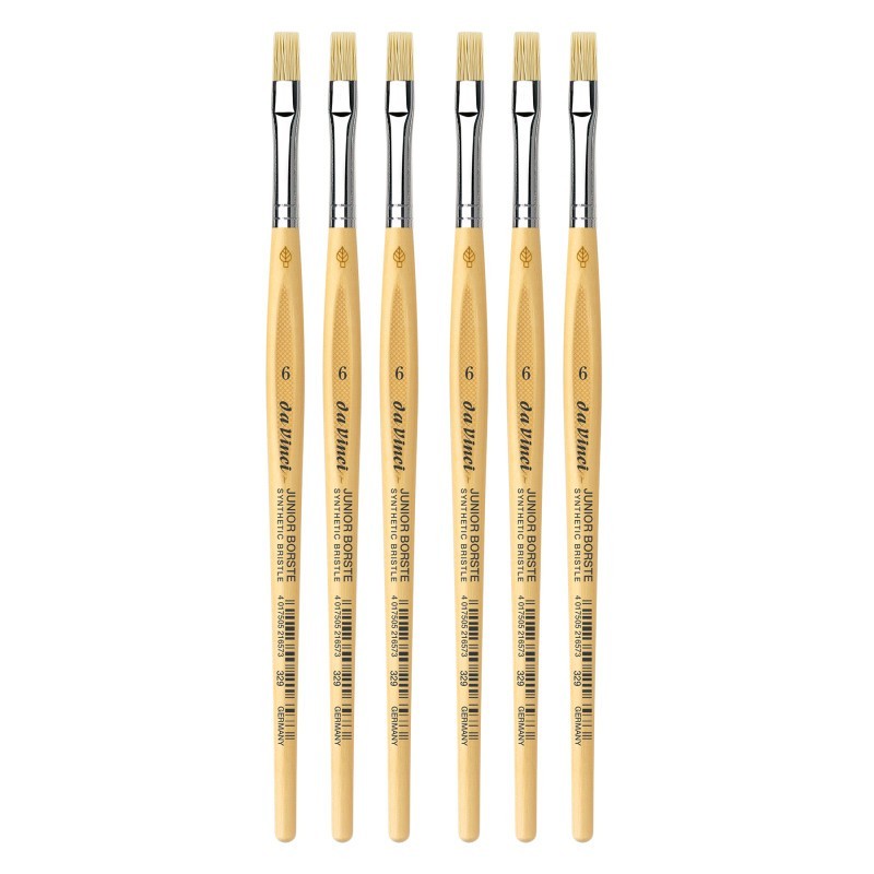 da Vinci JUNIOR BORSTE Synthetic Student Brush, Synthetic, Tempera, Flat, Series 329, Size 6, Pack of 6