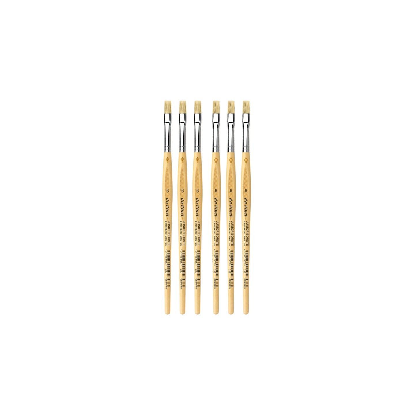da Vinci JUNIOR BORSTE Synthetic Student Brush, Synthetic, Tempera, Flat, Series 329, Size 6, Pack of 6