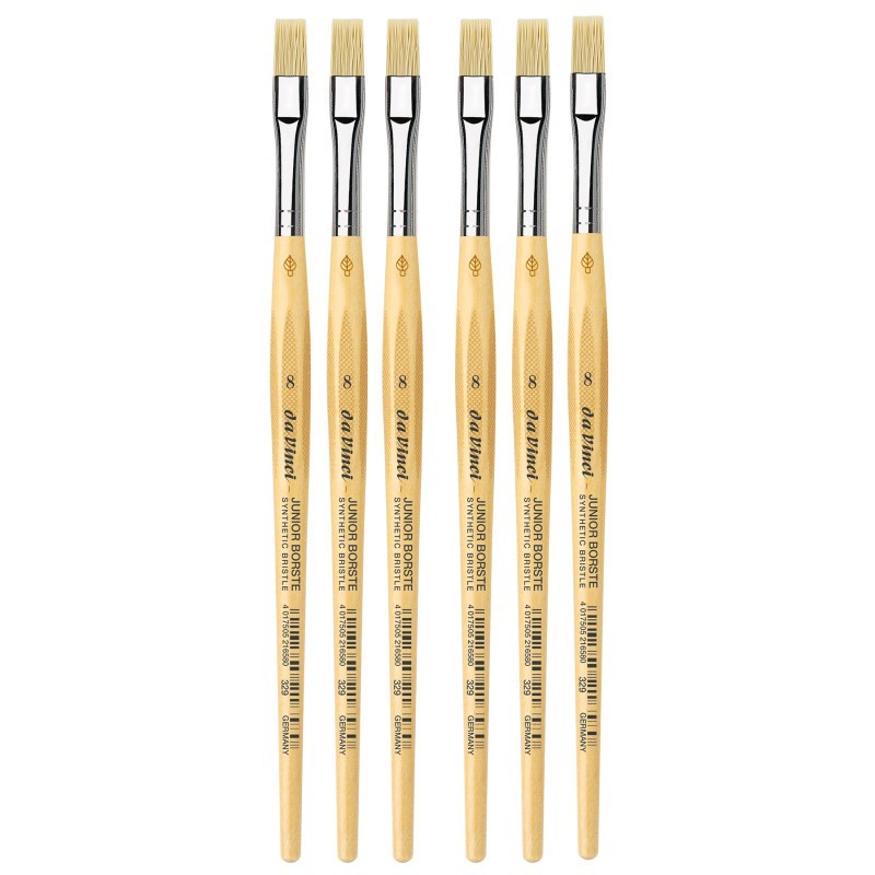 da Vinci JUNIOR BORSTE Synthetic Student Brush, Synthetic, Tempera, Flat, Series 329, Size 8, Pack of 6