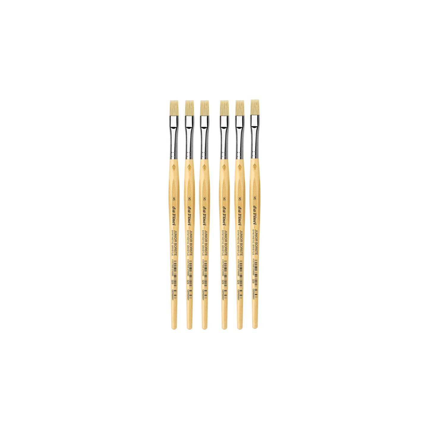 da Vinci JUNIOR BORSTE Synthetic Student Brush, Synthetic, Tempera, Flat, Series 329, Size 8, Pack of 6