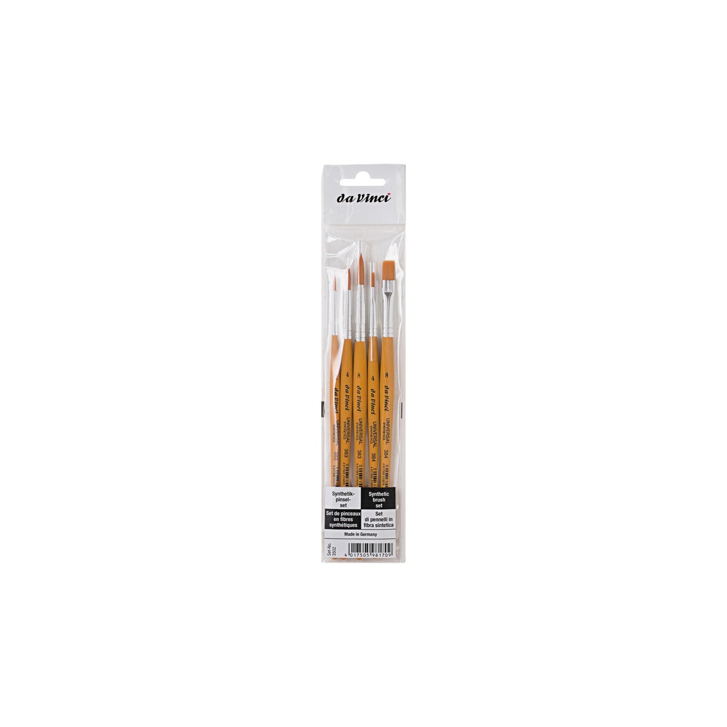 da Vinci UNIVERSAL School Brushes, Synthetic, All Paint Types, Assorted, 5 Brush Set