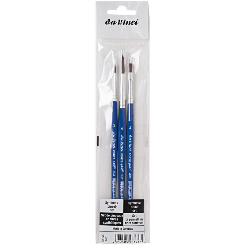 da Vinci FORTE Basic Student Brush, Synthetic, Acrylic, Assorted, 3 Brush Set