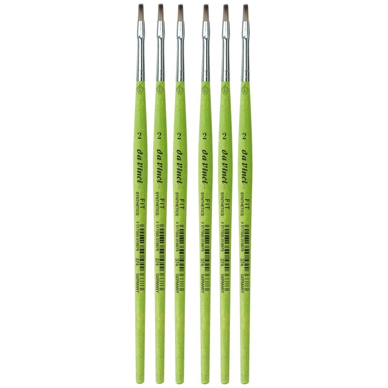 da Vinci FIT Synthetics Student Brush, Synthetic, Acrylic & Tempera, Flat, Series 374, Size 2, Pack of 6