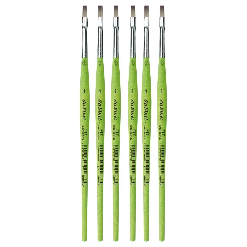 da Vinci FIT Synthetics Student Brush, Synthetic, Acrylic & Tempera, Flat, Series 374, Size 4, Pack of 6
