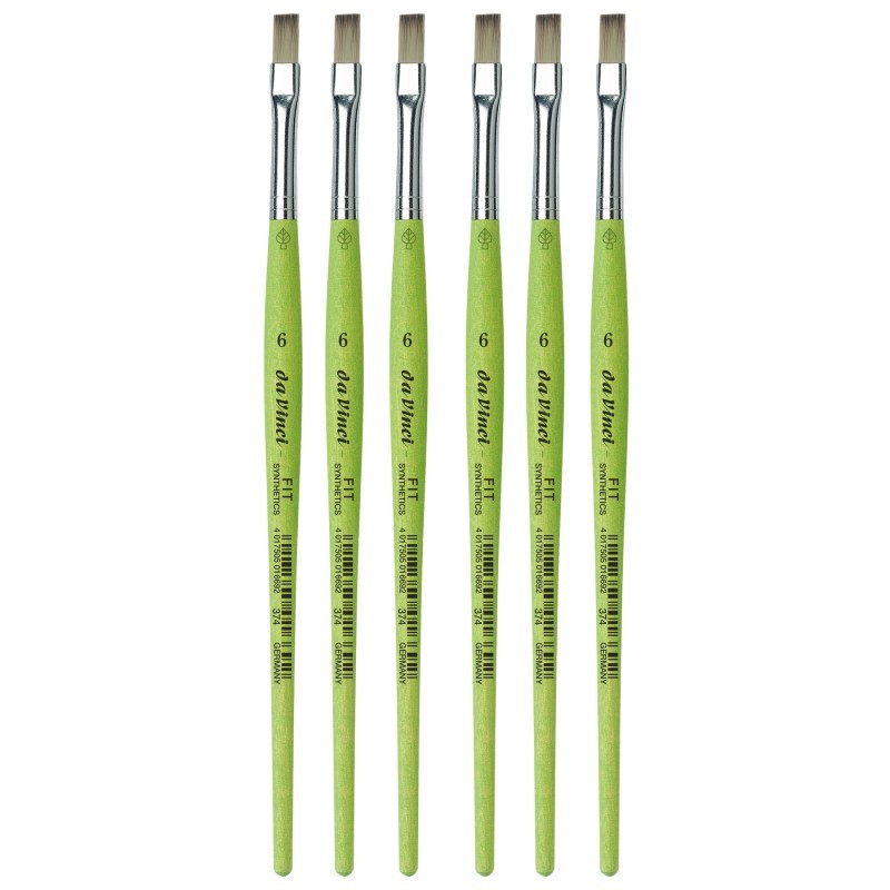 da Vinci FIT Synthetics Student Brush, Synthetic, Acrylic & Tempera, Flat, Series 374, Size 6, Pack of 6