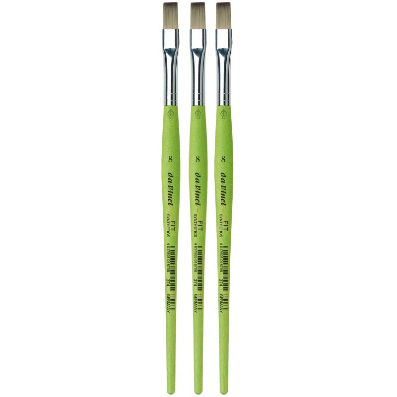 da Vinci FIT Synthetics Student Brush, Synthetic, Acrylic & Tempera, Flat, Series 374, Size 8, Pack of 3