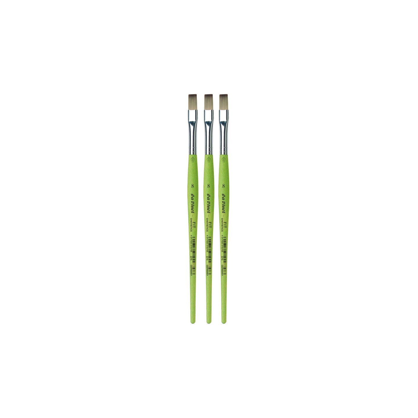 da Vinci FIT Synthetics Student Brush, Synthetic, Acrylic & Tempera, Flat, Series 374, Size 8, Pack of 3
