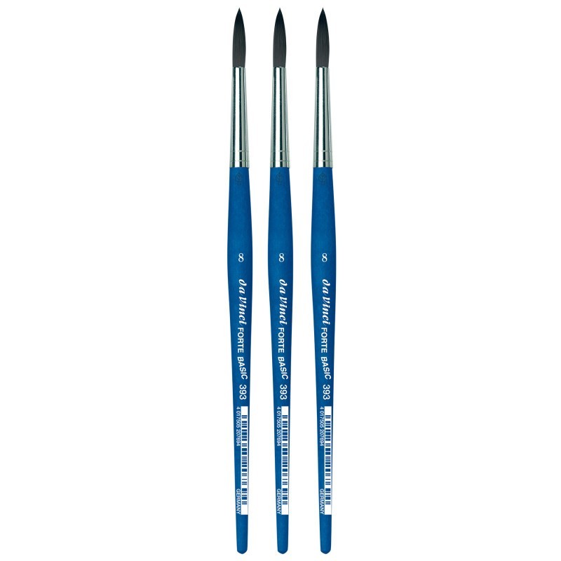 da Vinci FORTE BASIC Student Brush, Synthetic, Acrylic, Round, Series 393, Size 8, Pack of 3