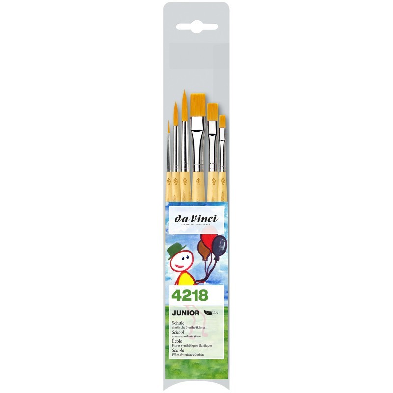 da Vinci JUNIOR Synthetics Student Brushes, Synthetic, Acrylic & Tempera, Assorted, 6 Brush Set