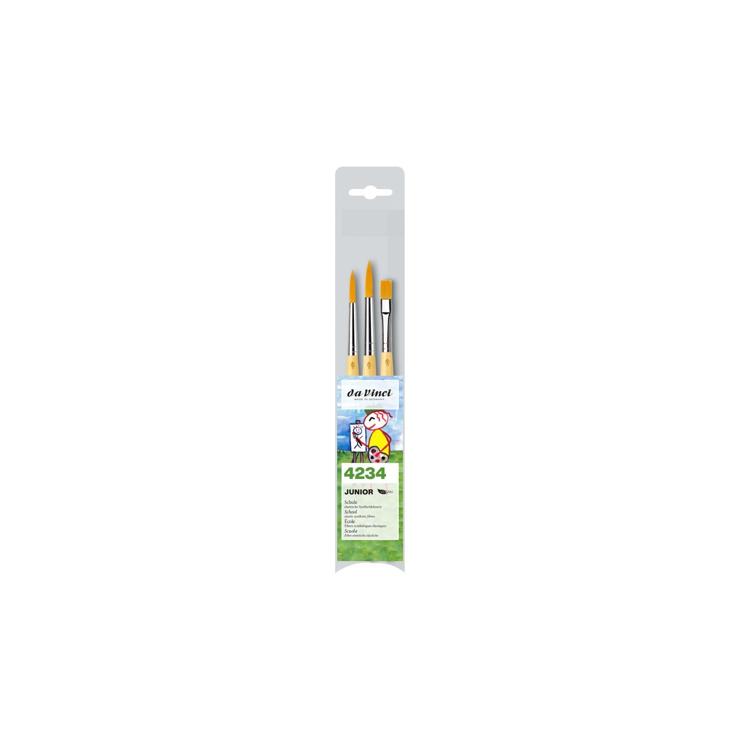 da Vinci JUNIOR Synthetics Student Brushes, Synthetic, Acrylic & Tempera, Assorted, 3 Brush Set