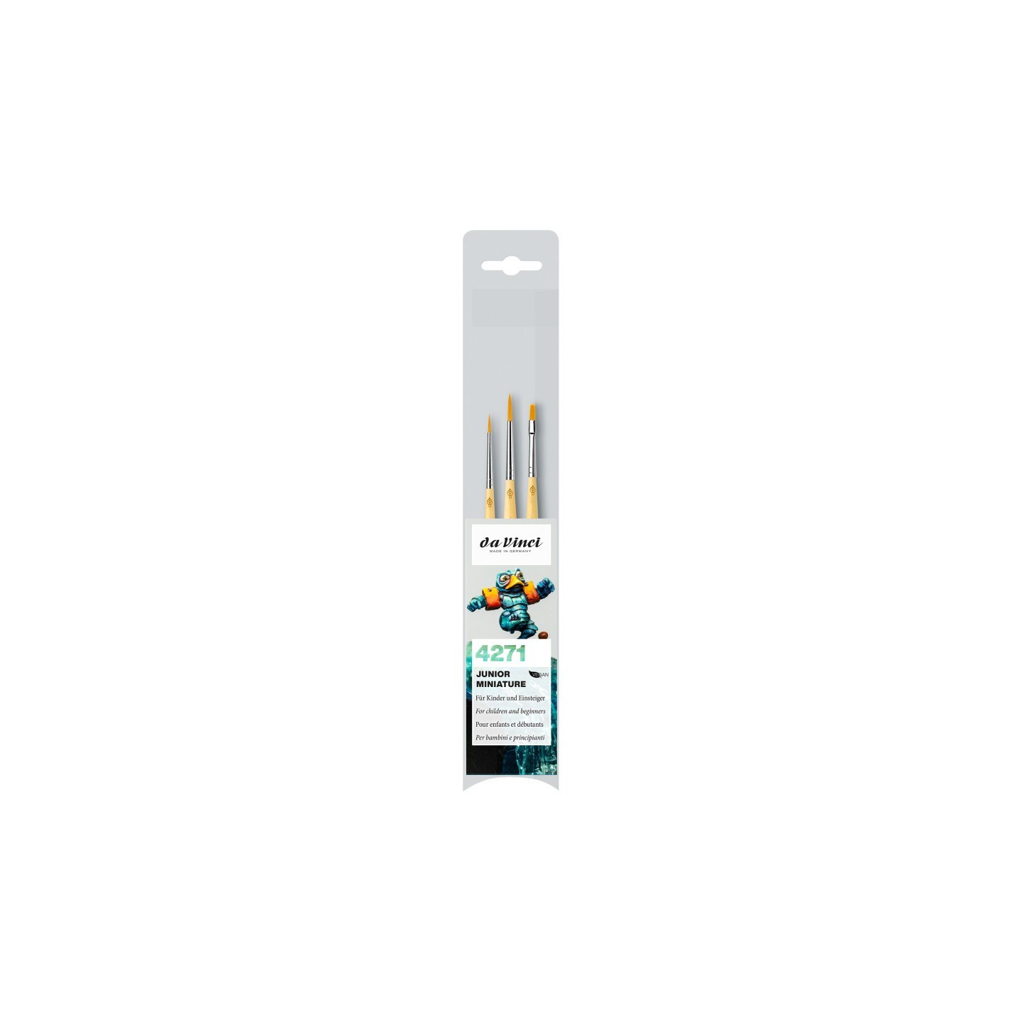 da Vinci JUNIOR Synthetics Miniature Brushes, Synthetic, Acrylic & Tempera, Assorted, 3 Brush Set