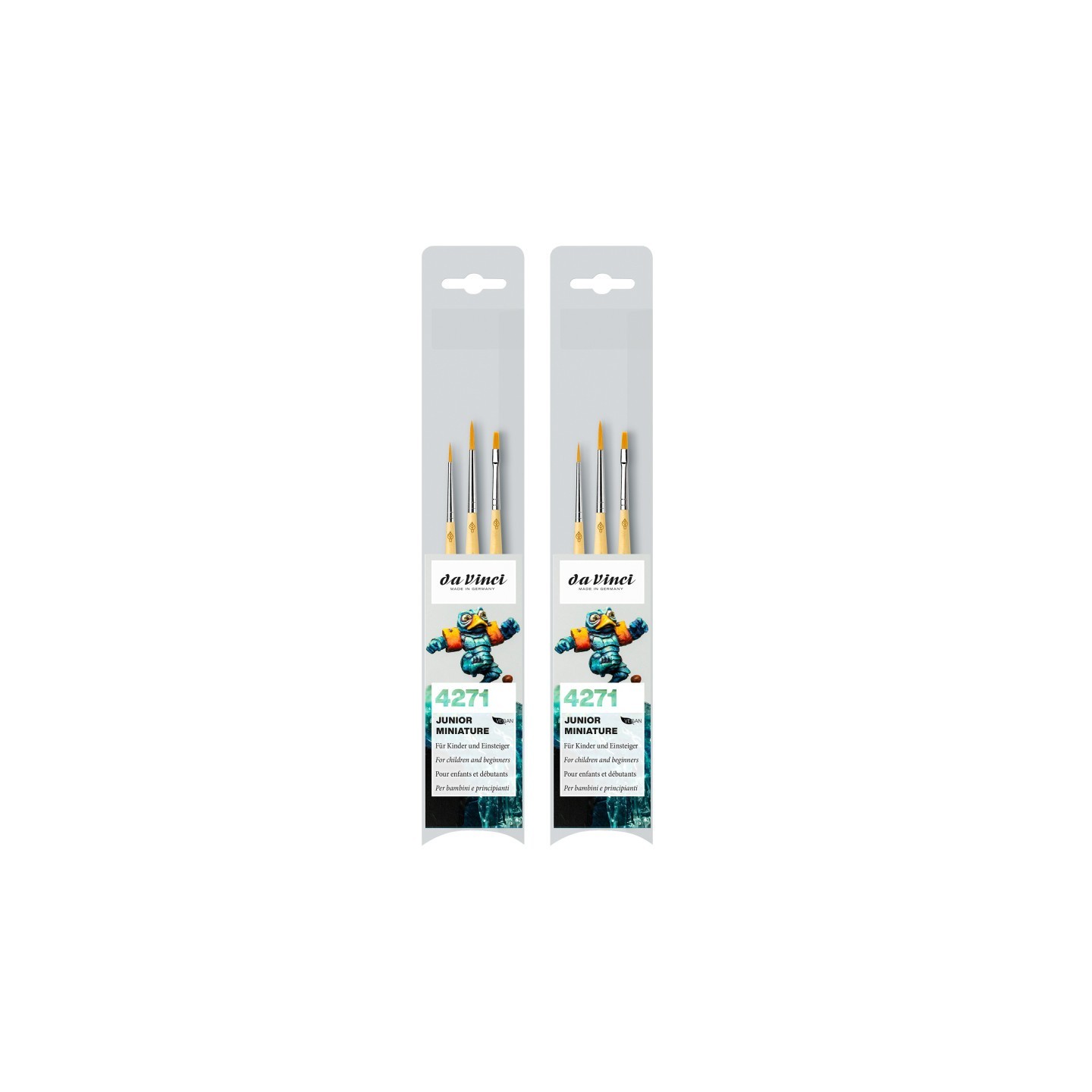 da Vinci JUNIOR Synthetics Miniature Brushes, Synthetic, Acrylic & Tempera, Assorted, 3 Per Set, 2 Sets