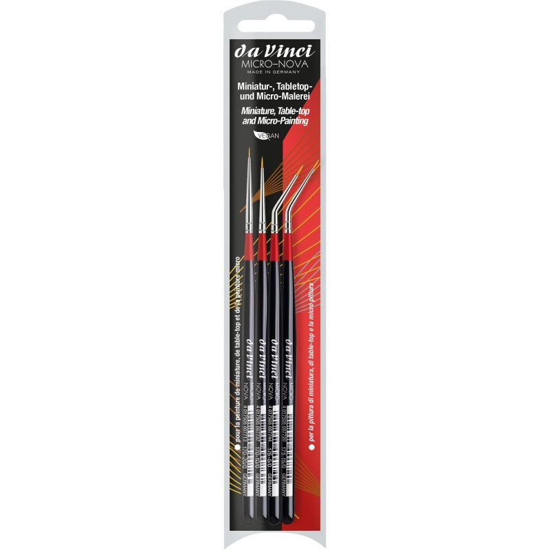 da Vinci MICRO-NOVA Miniature Brushes, Synthetic, Acrylic & Oil, Round, Assorted, 4 Brush Set