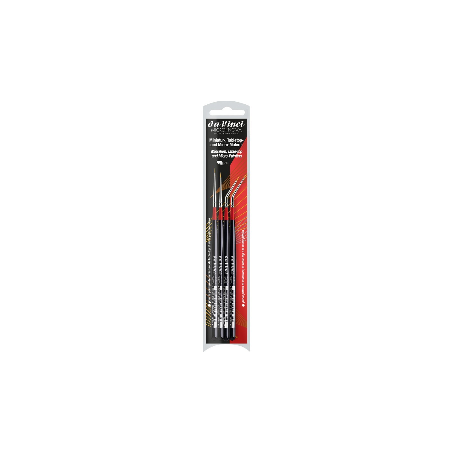 da Vinci MICRO-NOVA Miniature Brushes, Synthetic, Acrylic & Oil, Round, Assorted, 4 Brush Set
