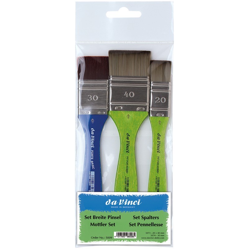 da Vinci FIT Synthetics & FORTE Basic Hobby Brushes, Synthetic, Acrylic & Tempera, Mottler, Assorted, 3 Brush Set