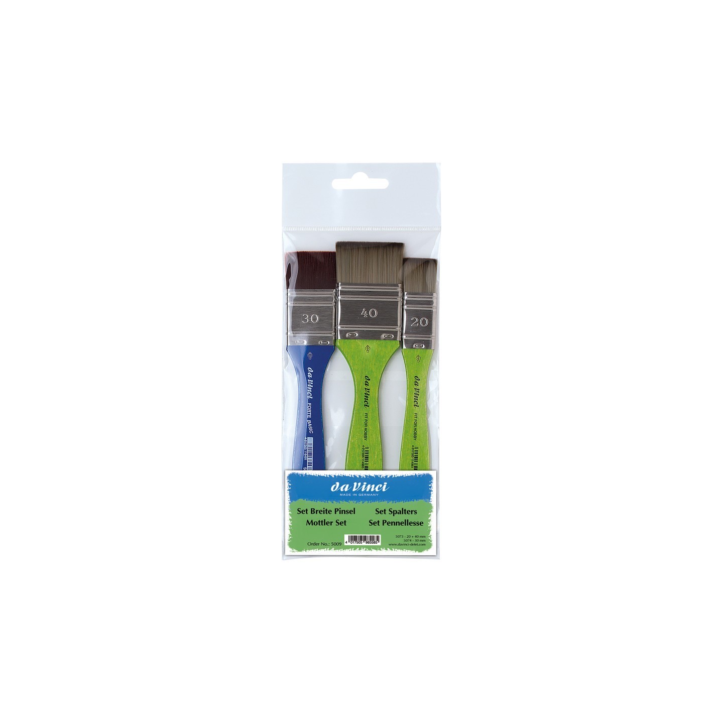 da Vinci FIT Synthetics & FORTE Basic Hobby Brushes, Synthetic, Acrylic & Tempera, Mottler, Assorted, 3 Brush Set