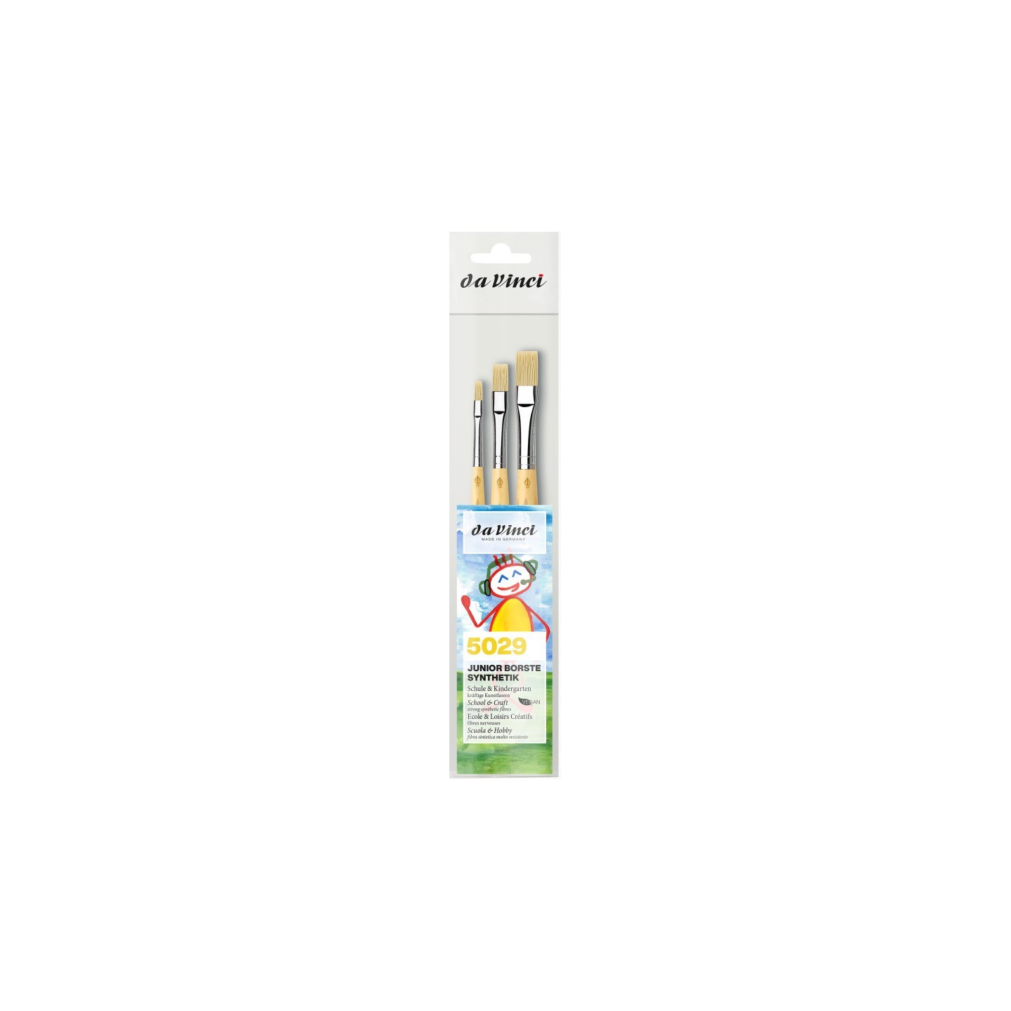 da Vinci JUNIOR BORSTE Synthetic Student Brush, Synthetic, Acrylic, Flat, Series 329, Assorted Sizes, 3 Brush Set