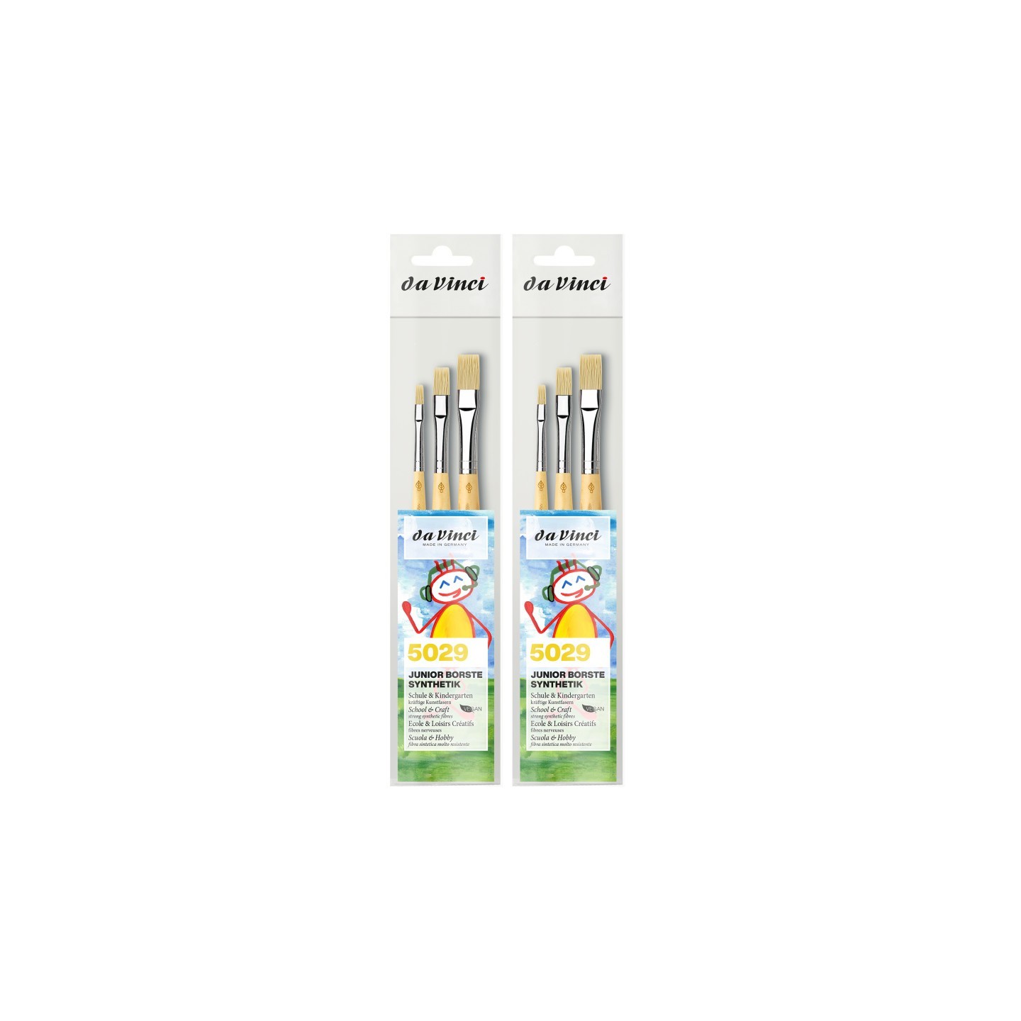 da Vinci JUNIOR BORSTE Synthetic Student Brush, Synthetic, Acrylic, Flat, Series 329, Assorted Sizes, 3 Per Set, 2 Sets