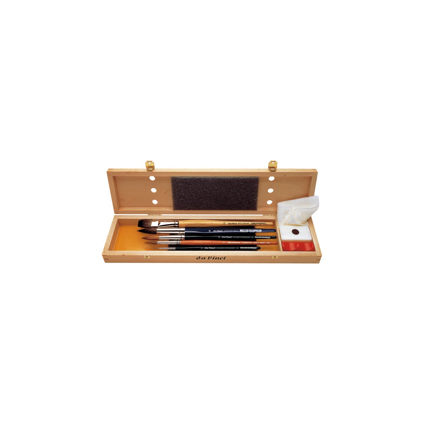 da Vinci Watercolor Brush Set, Watercolor, Assorted, 5 Brush Set in Wooden Box with Soap