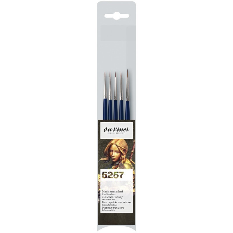da Vinci USSURI-SABLE Miniature Painting Brushes, Natural, Watercolor, Round, Series 1522, Assorted Sizes, 5 Brush Set