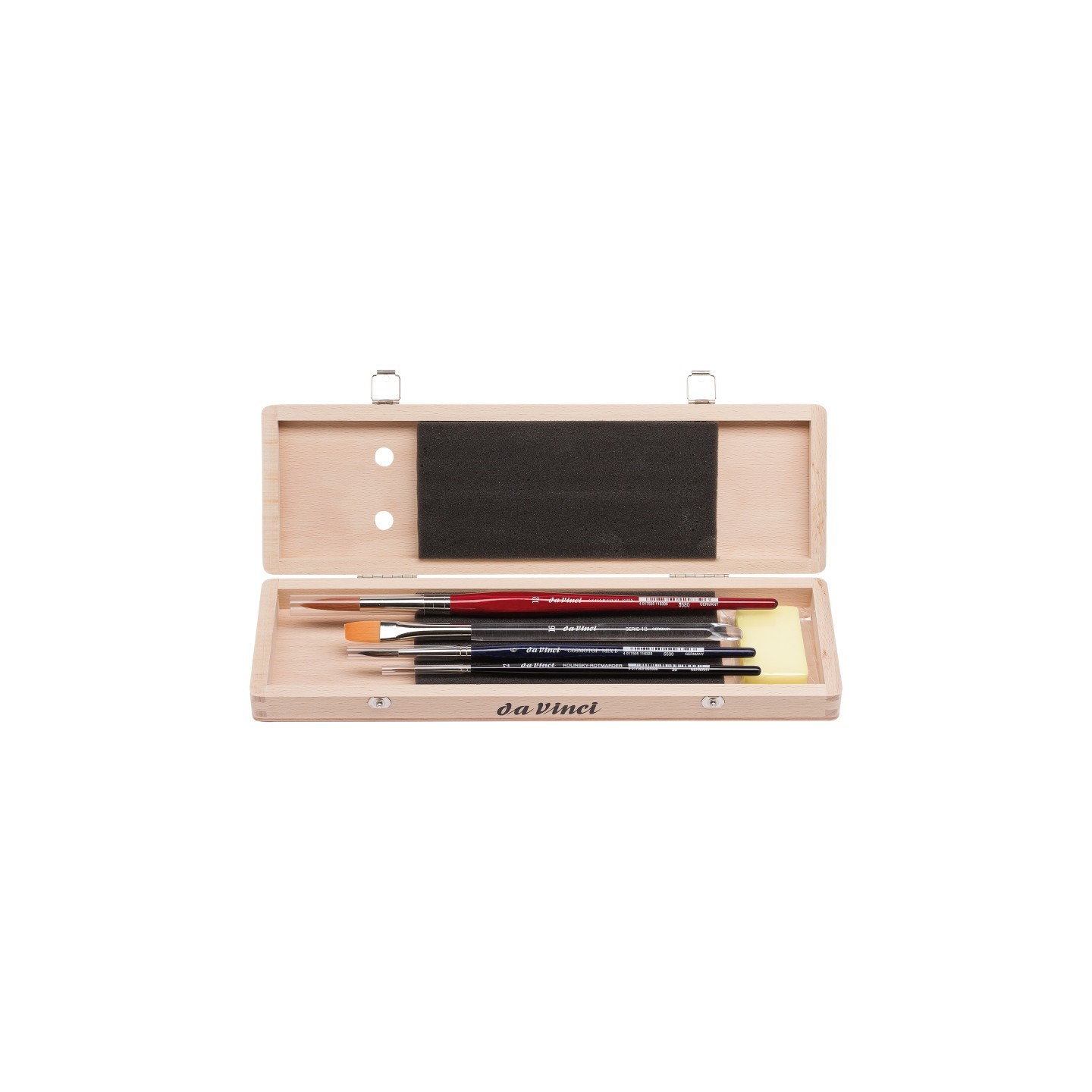 da Vinci Watercolor Brush Set, Watercolor, Assorted, 4 Brush Set in Wooden Box with Soap