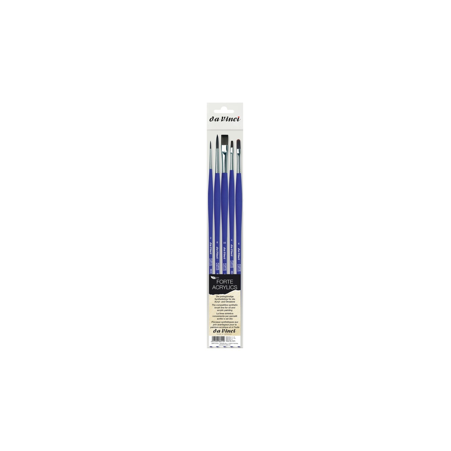 da Vinci FORTE-Acrylics Student Brush, Synthetic, Acrylic & Oil, Assorted, 5 Brush Set