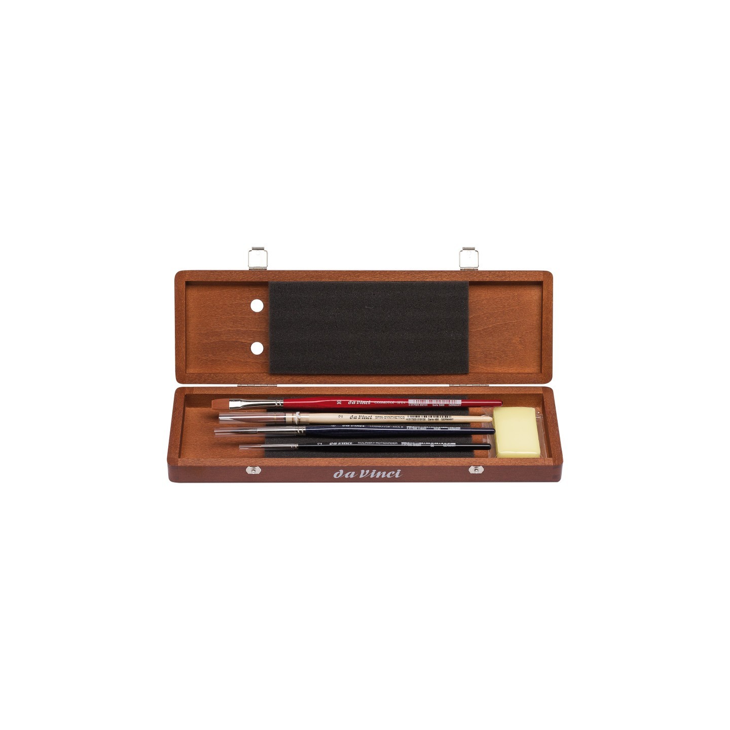 da Vinci Watercolor Brush Set, Watercolor, Assorted, 4 Brush Set in Walnut Box with Soap