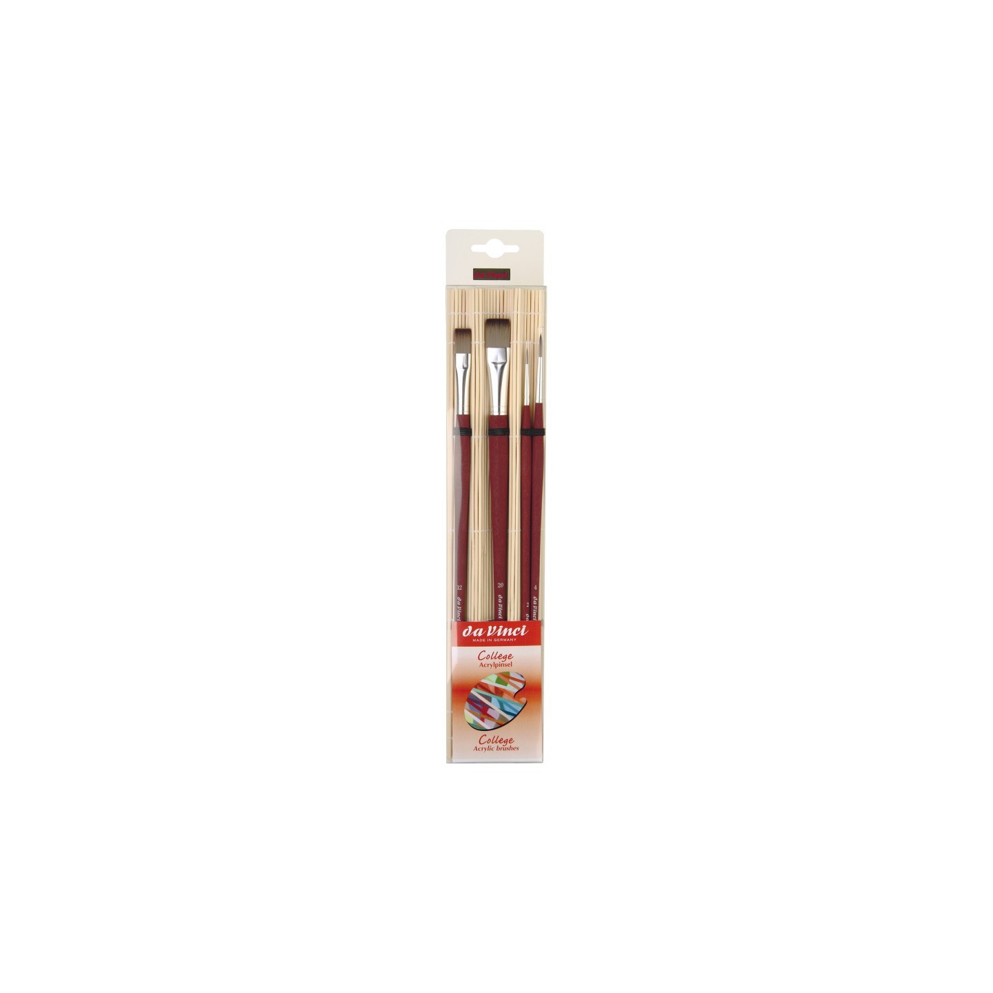 da Vinci COLLEGE Student Brush, Synthetic, Acrylic & Oil, Assorted, 4 Brush Set in Bamboo Carrier
