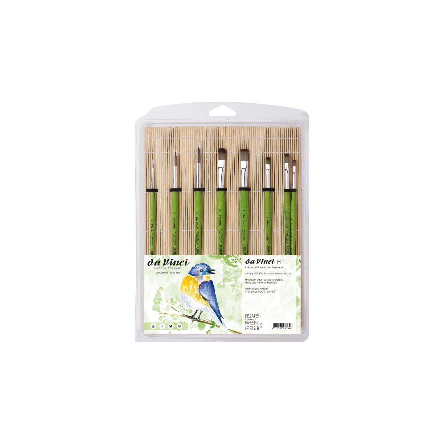 da Vinci FIT Synthetics Student Brush, Synthetic, Tempera, Assorted, 8 Brush Set in Bamboo Mat