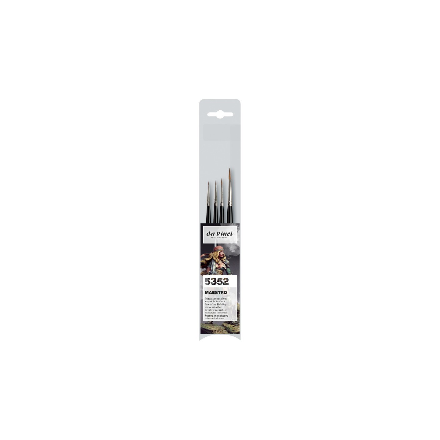 da Vinci MAESTRO Miniature Brushes, Natural Kolinsky Red Sable, Acrylic, Needle Tip, Assorted, 4 Brush Set