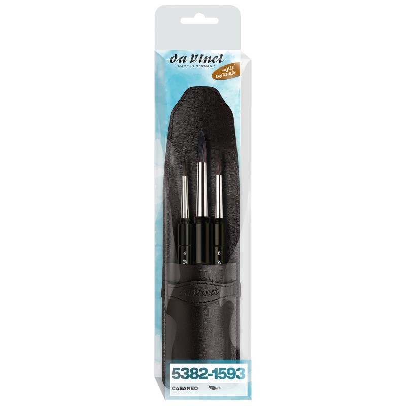 da Vinci CASANEO Travel Pocket Brush, Extra Soft Synthetic, Watercolor, Series 5382-1593, 3 Brush Set in Case