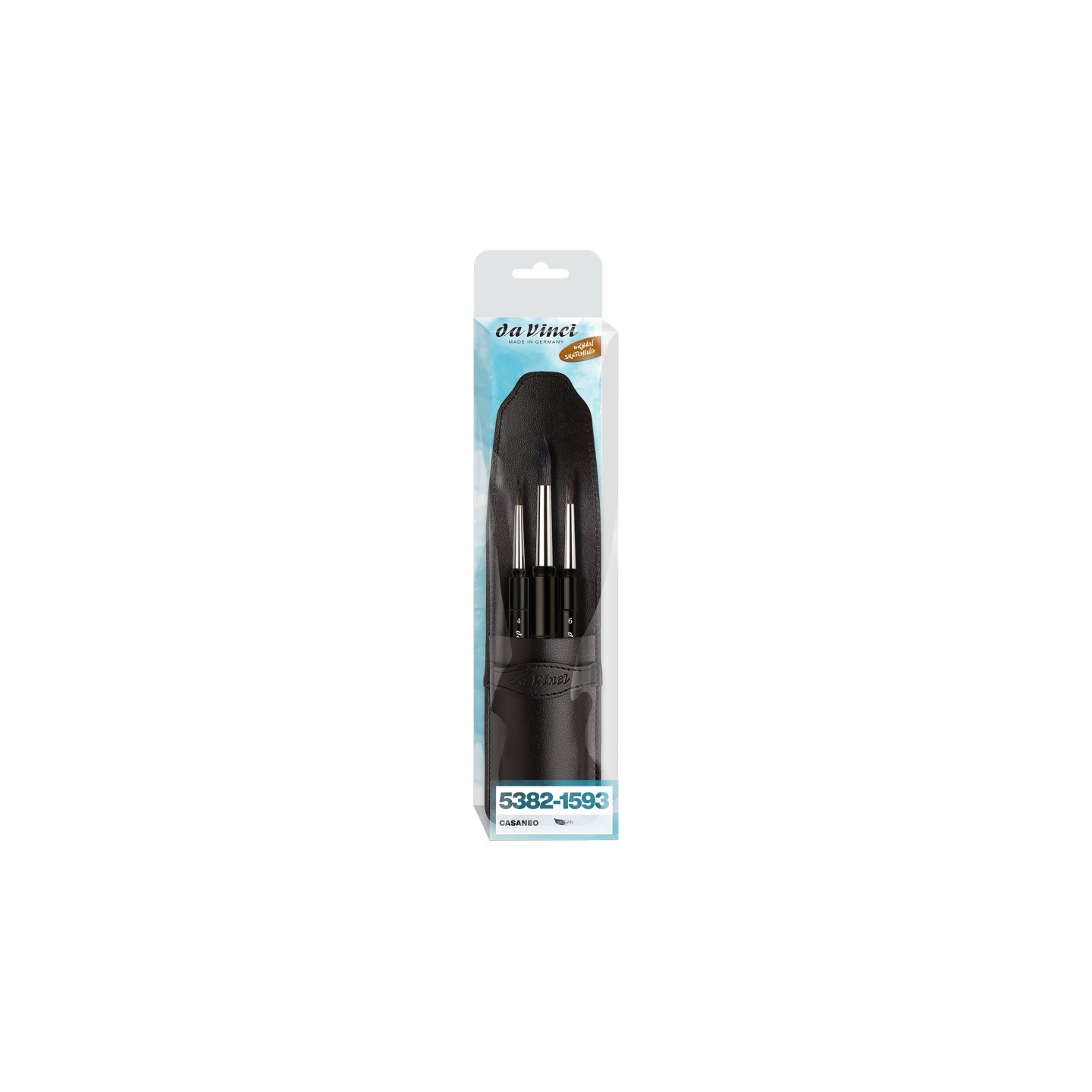 da Vinci CASANEO Travel Pocket Brush, Extra Soft Synthetic, Watercolor, Series 5382-1593, 3 Brush Set in Case