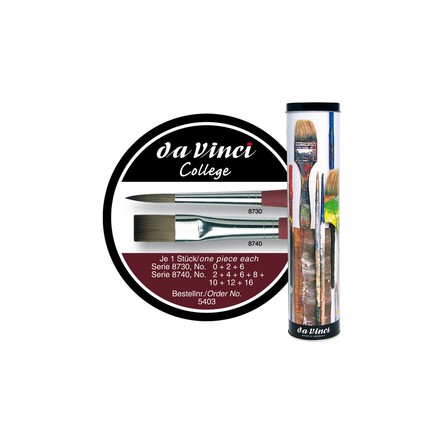 da Vinci COLLEGE Student Brush, Synthetic, Acrylic & Oil, Assorted, 10 Brush Set in Gift Tin